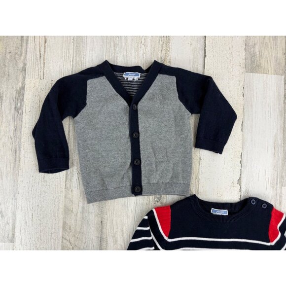 Lot of 2 Jacadi Sweaters Cardigan Blue Stripe Baby Boys Sz 18 M - Picture 3 of 11